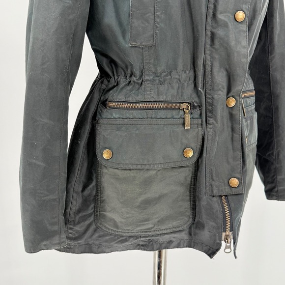 Barbour Womens Kelsall Faux Fur & Faux Shearling Trim Waxed Cotton Parka size 8 - Picture 9 of 16